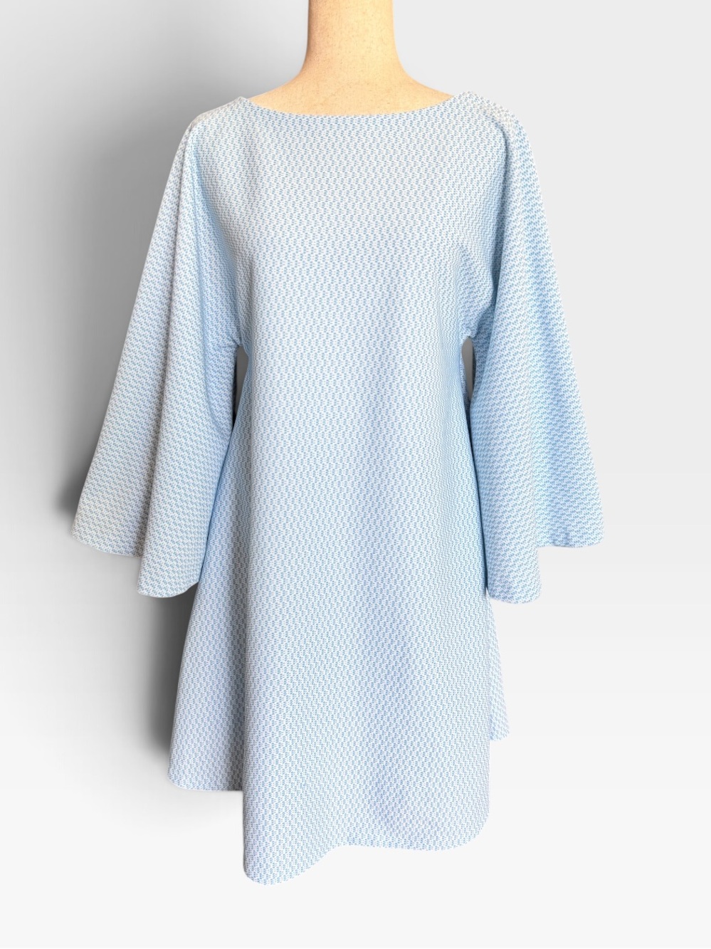 Vintage Light Blue Long Sleeve Textured Swing Dress